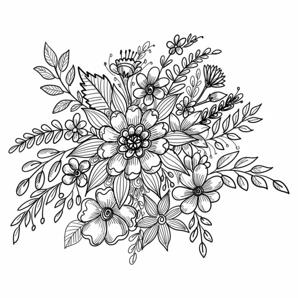 Güzel Çiçek Kompozisyonu Dekoratif Eskiz Kartı Arka Planı — Stok Vektör