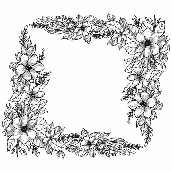 美しい結婚式の花のフレームスケッチデザイン — ストックベクタ