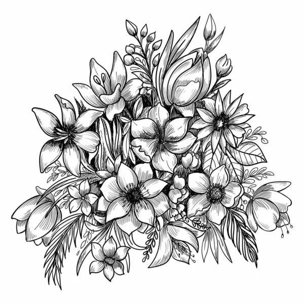 아름다운 꽃무늬 스케치 — 스톡 벡터