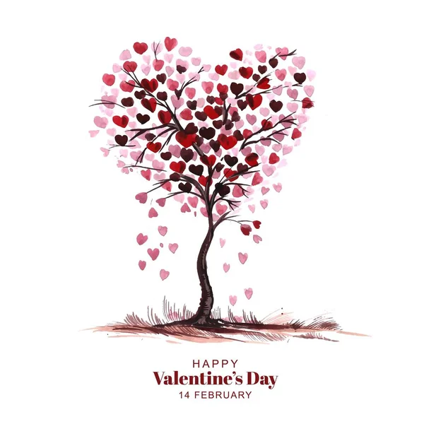Beautiful Heart Shape Tree Valentines Day Card Design — Stock Vector