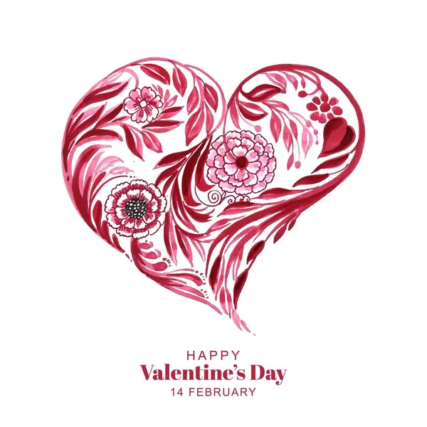 Mooie Decoratieve Bloemen Hartvorm Valentijnsdag Kaart Achtergrond — Stockvector