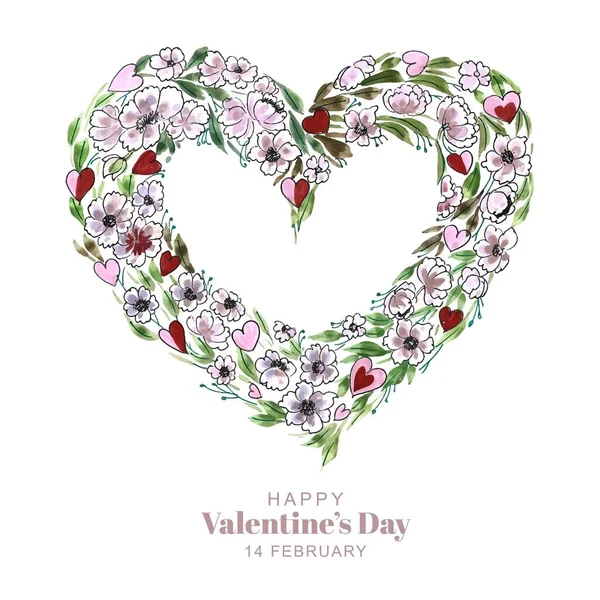 Gyönyörű Dekoratív Szív Alakú Virágos Valentin Napi Kártya Design — Stock Vector