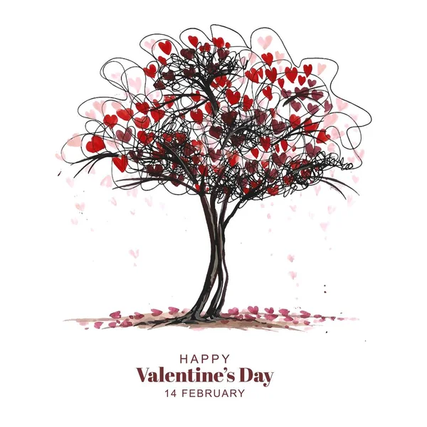 Beautiful Heart Shape Tree Valentines Day Card Design — Stock Vector