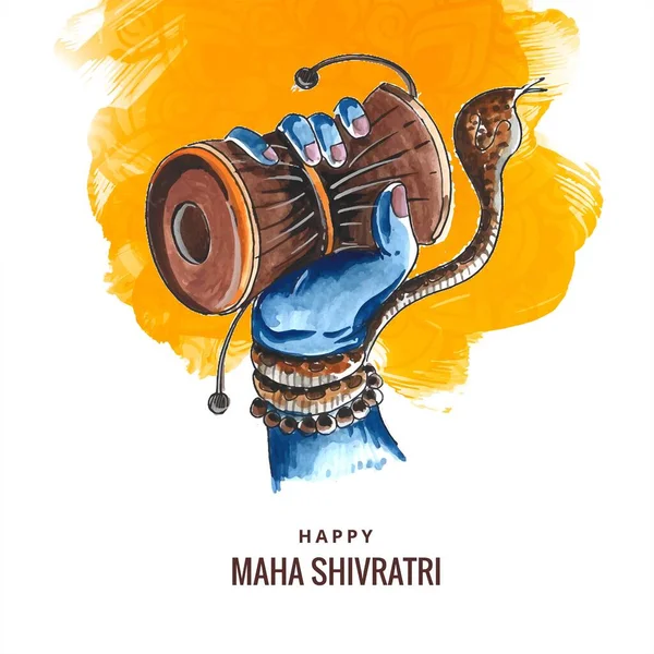 Festival Hindu Maha Shivratri Lorde Shiva Mão Segurando Damru Cartão — Vetor de Stock