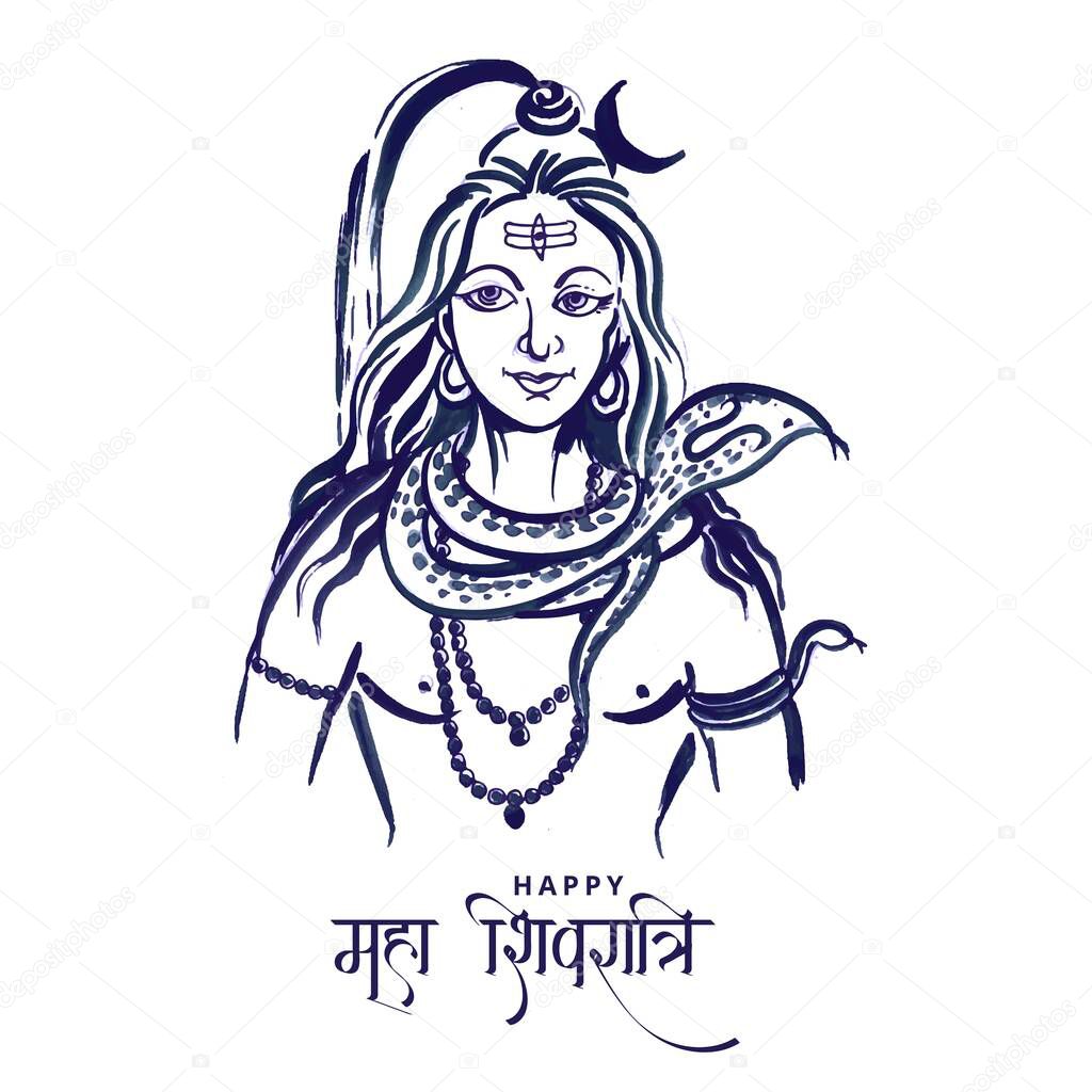 Hand draw hindu lord shiva for indian god maha shivratri card design