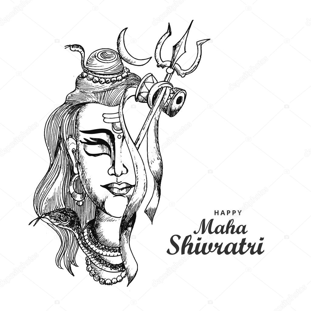Hand draw hindu lord shiva sketch for indian god maha shivratri card design