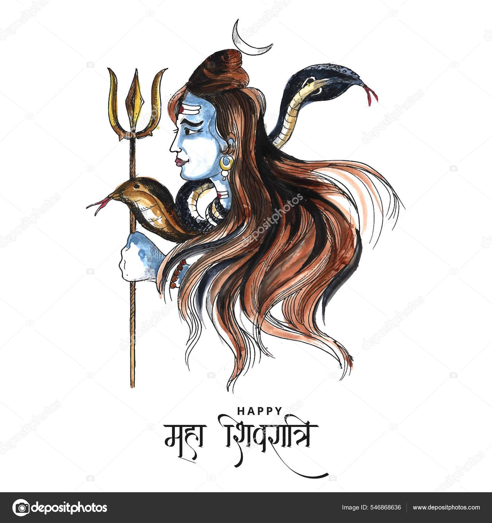 Hand draw hindu lord shiva sketch for indian god maha shivratri canvas  prints for the wall • canvas prints watercolor, deity, ling | myloview.com