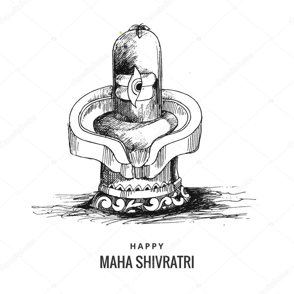 Hand draw shiv ling sketch maha shivratri festival card background