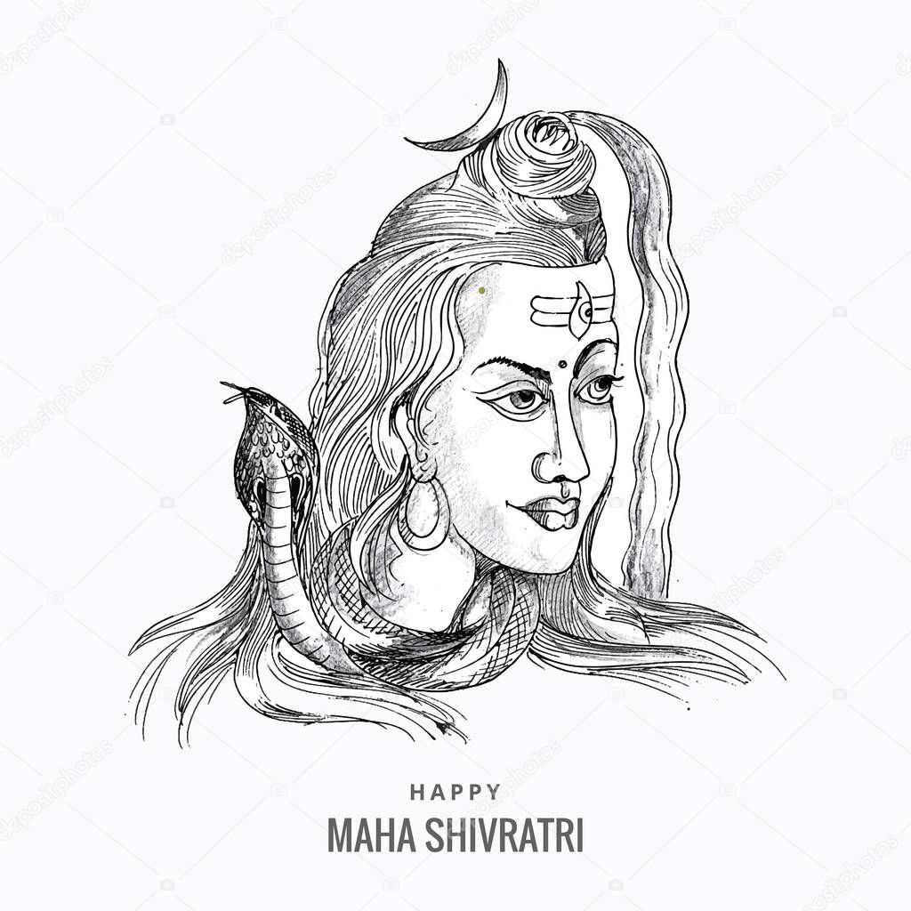 Hand draw hindu lord shiva sketch for indian god maha shivratri background