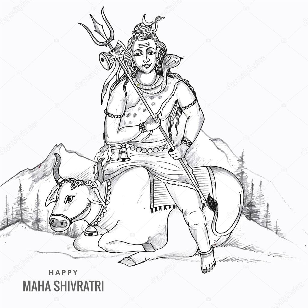 Hand draw hindu lord shiva sketch for indian god maha shivratri background