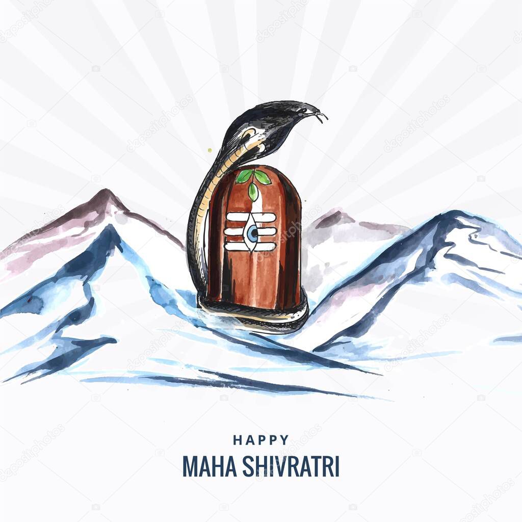 Elegant maha shivratri card with shivling and mountain background