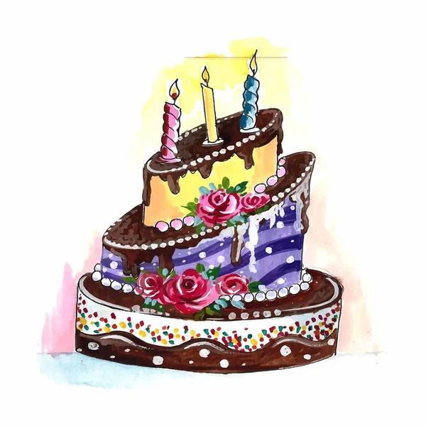 美しいお祝いの誕生日ケーキのデザイン — ストックベクタ
