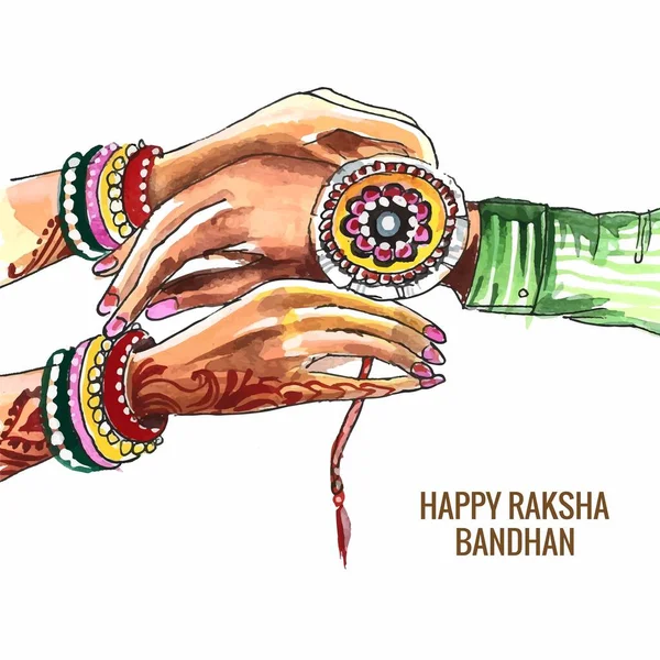 Ručně Čerpat Akvarel Raksha Bandhan Oslavy Karty Pozadí — Stockový vektor