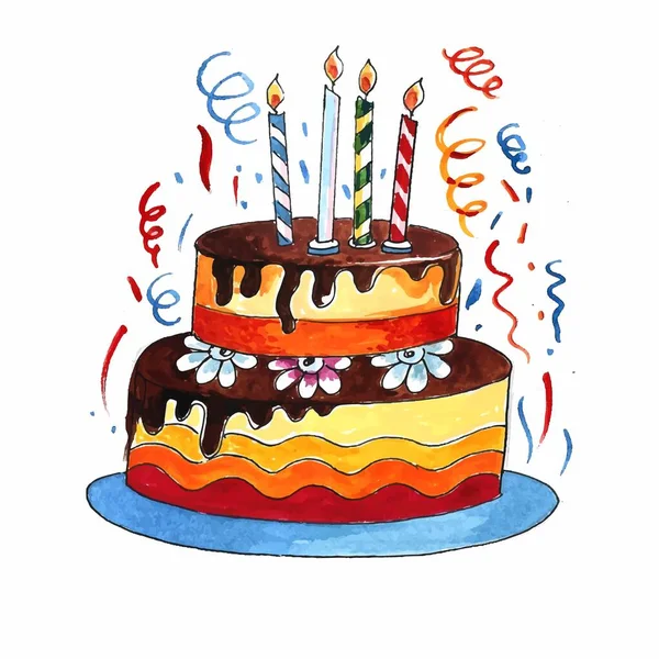 美しいお祝いの誕生日ケーキのデザイン — ストックベクタ