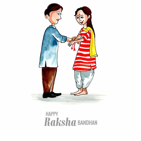 Mano Dibujar Acuarela Raksha Bandhan Celebración Tarjeta Fondo — Archivo Imágenes Vectoriales
