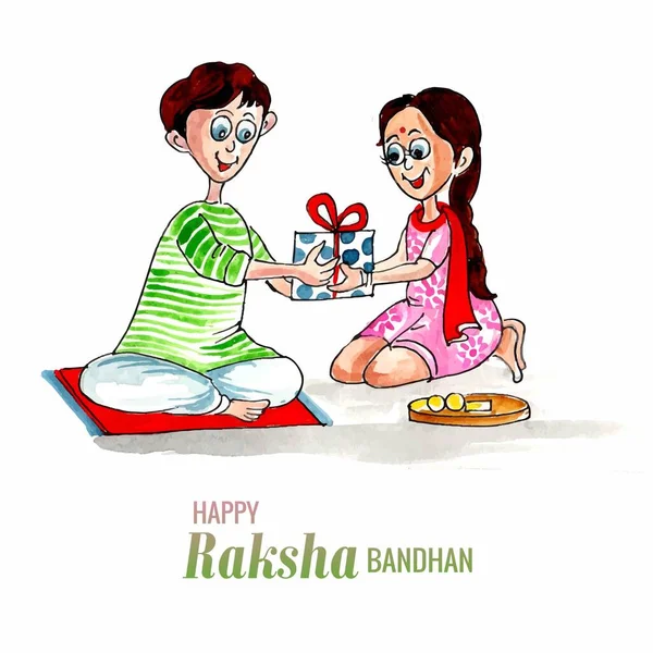Hand Draw Watercolor Raksha Bandhan Celebration Card Background — Stock Vector