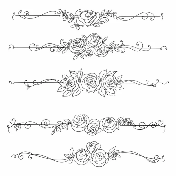 Dibuja Mano Patrones Florales Elegantes Línea Boceto Diseño — Vector de stock