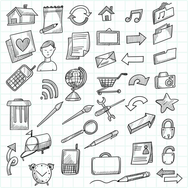 Handtekening Doodle Decoratieve Pictogram Set Ontwerp — Stockvector