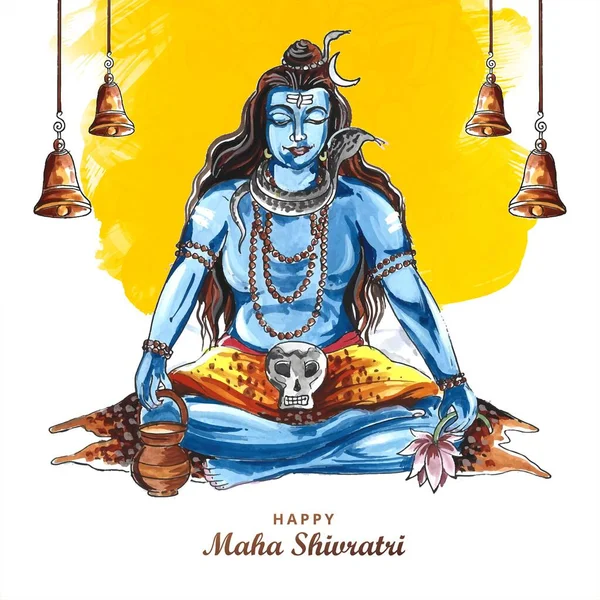 Hand Zeichnen Lord Shiva Segen Maha Shivratri Urlaub Karte Hintergrund — Stockvektor