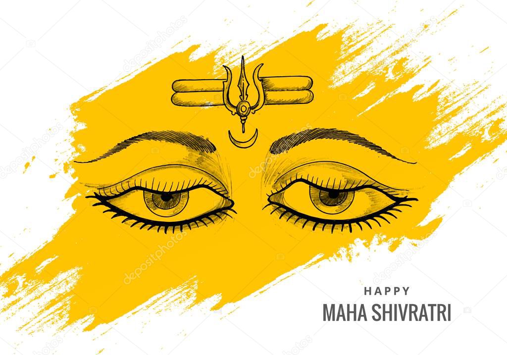 Hand draw hindu maha shivratri lord shiva eyes sketch card design