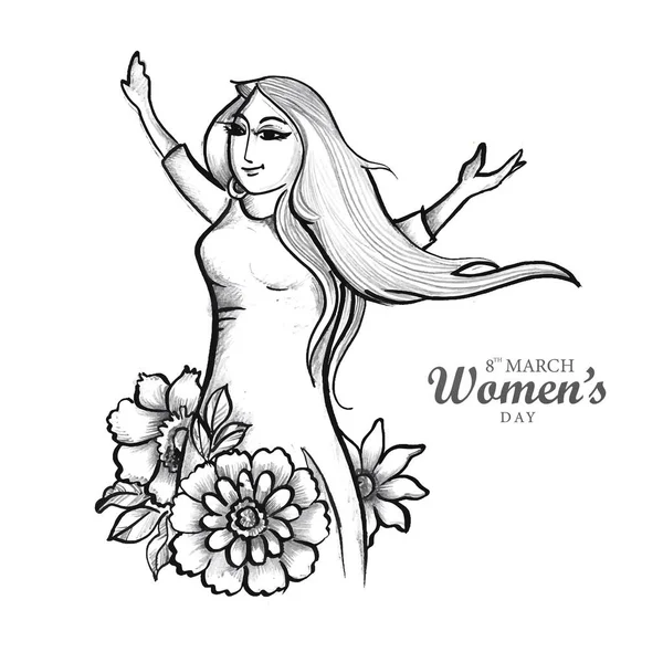 Feliz Día Las Mujeres Para Diseño Tarjetas Dibujo Chica Bailarina — Vector de stock