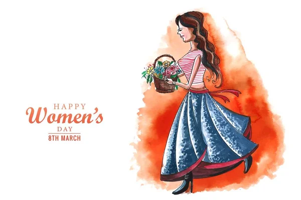 Joyeuse Célébration Journée Des Femmes Pour Fond Carte Jeune Fille — Image vectorielle