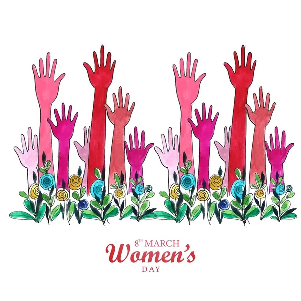 Красиві Жіночі Руки Показують Щасливому Дизайні Жіночої Денної Листівки — стоковий вектор