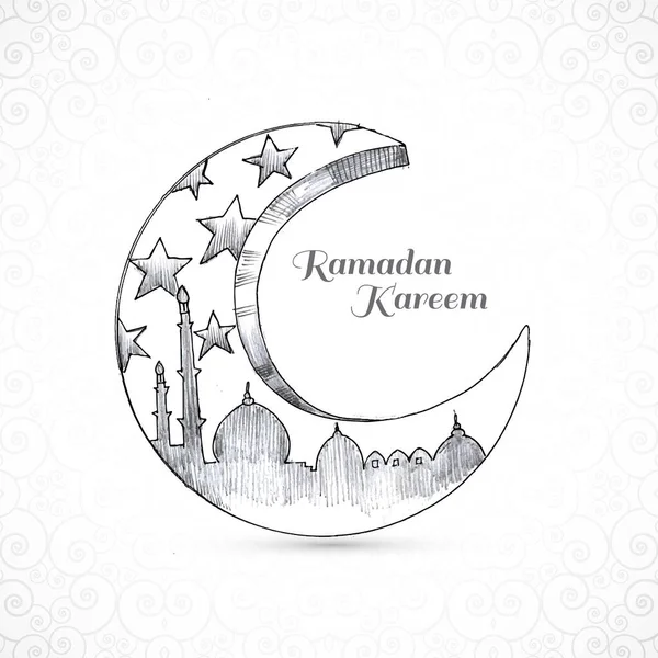 Disegnare Mano Disegno Della Luna Disegno Della Carta Ramadan Kareem — Vettoriale Stock