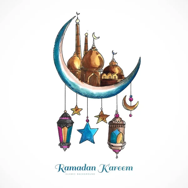 Ramadan Kareem Luna Islamica Moschea Sfondo Colorato Carta — Vettoriale Stock