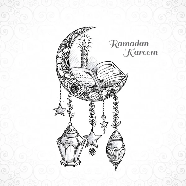 Ramadan Kareem Islamico Luna Schizzo Carta Sfondo — Vettoriale Stock