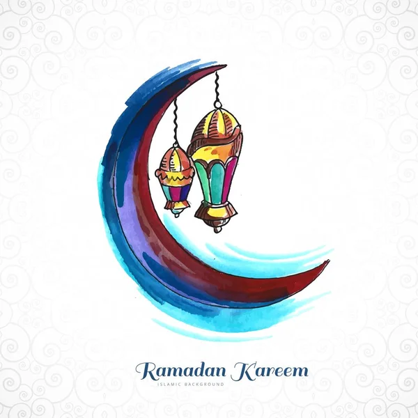 Bella Mano Disegnare Acquerello Luna Ramadan Kareem Carta Sfondo — Vettoriale Stock