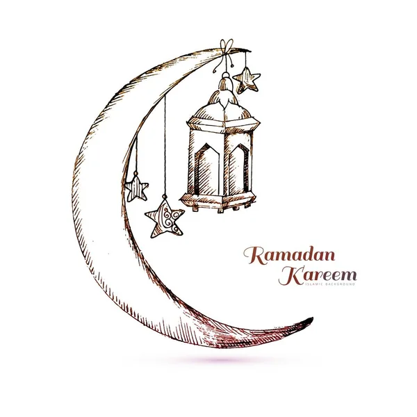 Disegnare Mano Ramadan Kareem Lampada Islamica Disegno Della Carta Schizzo — Vettoriale Stock