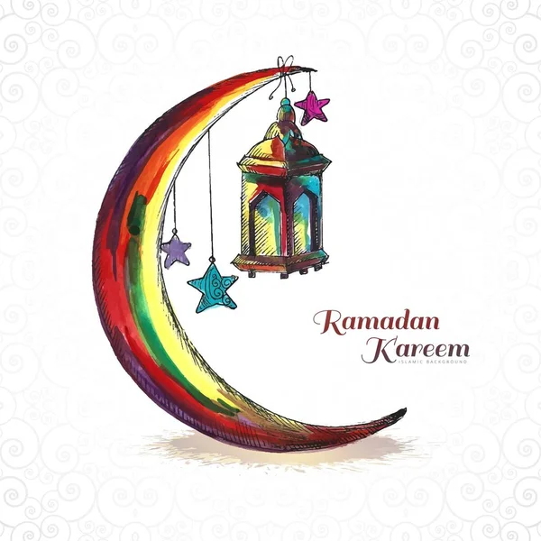 Ramadan Kareem Iszlám Akvarell Hold Köszöntő Kártya Háttér — Stock Vector