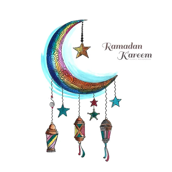 Ramadan Kareem Luna Islamica Lampade Colorato Sfondo Carta — Vettoriale Stock