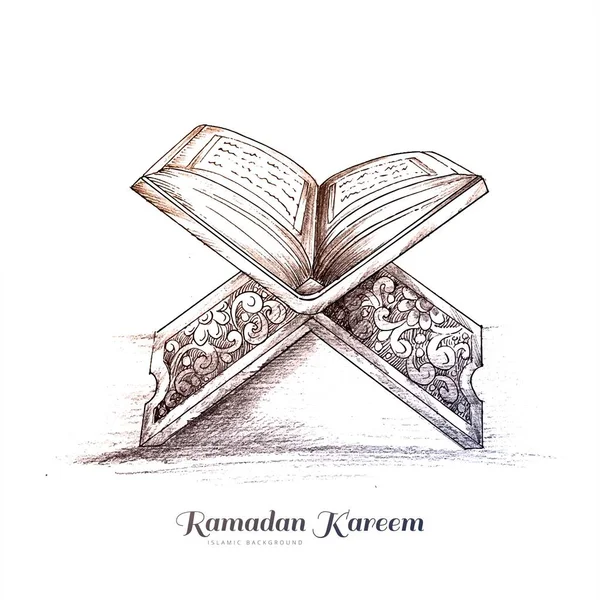Рука Намалювала Ескіз Священної Книги Корану Підставці Ramadan Carolem Design — стоковий вектор
