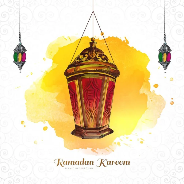 Mão Desenhar Árabe Lâmpadas Ramadan Kareem Cartão Saudação Fundo — Vetor de Stock