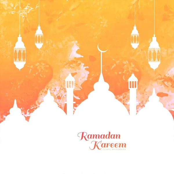 Iszlám Mecset Akvarell Textúra Lámpákkal Ramadan Kareem Háttér — Stock Vector