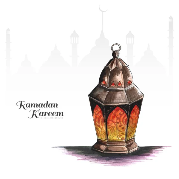 Kézi Rajz Arab Lámpák Ramadan Kareem Üdvözlőlap Háttér — Stock Vector