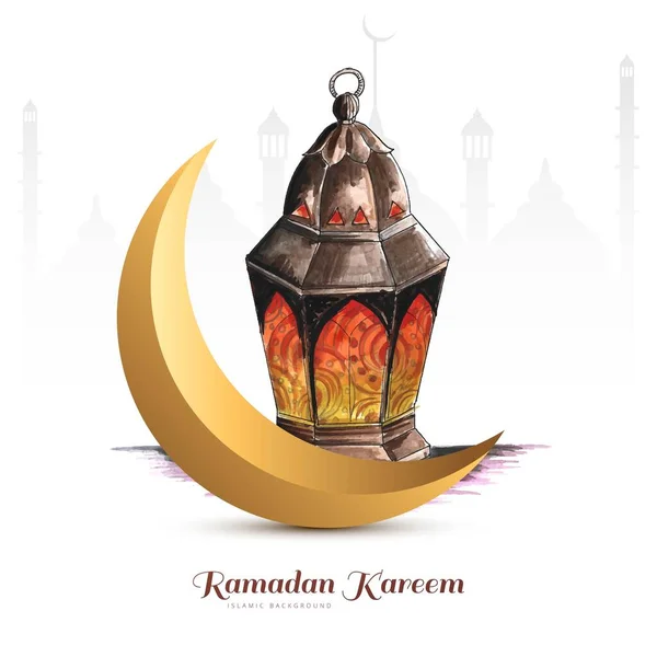 Ramadan Kareem Tři Barevné Tradiční Islámské Lampy Karty Pozadí — Stockový vektor