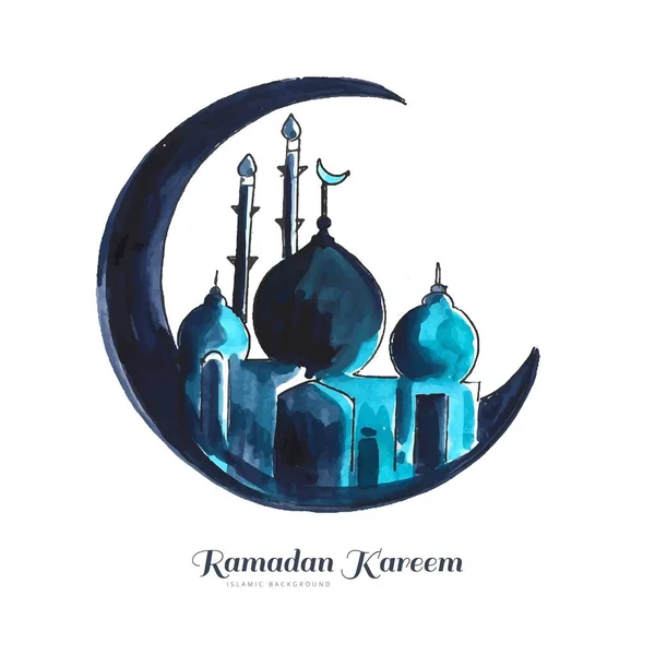 Ramadán Kareem Luna Islámica Mezquita Tarjeta Felicitación Fondo — Vector de stock