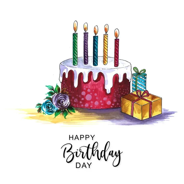 美しいお祝いの誕生日ケーキカードデザイン — ストックベクタ