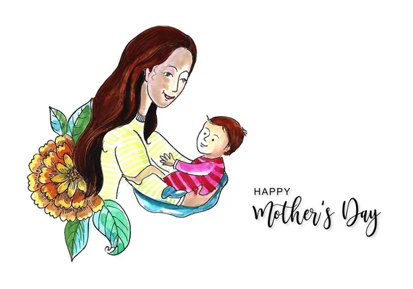 Mano Disegnare Madri Felici Giorno Mamma Bambino Amore Carta Sfondo — Vettoriale Stock