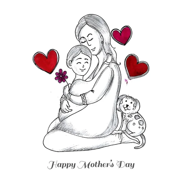 Feliz Mães Dia Esboço Para Mulher Bebê Criança Amor Cartão — Vetor de Stock