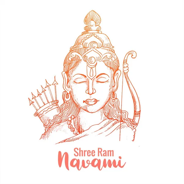 Shri Ram Navami Con Arco Flecha Bosquejo Kard Diseño — Vector de stock