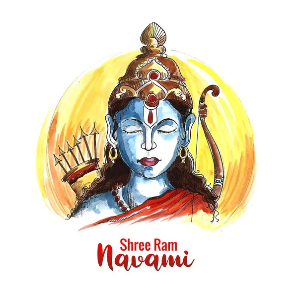 Signore Rama Shree Ram Navami Festival Desidera Carta Acquerello Sfondo — Vettoriale Stock