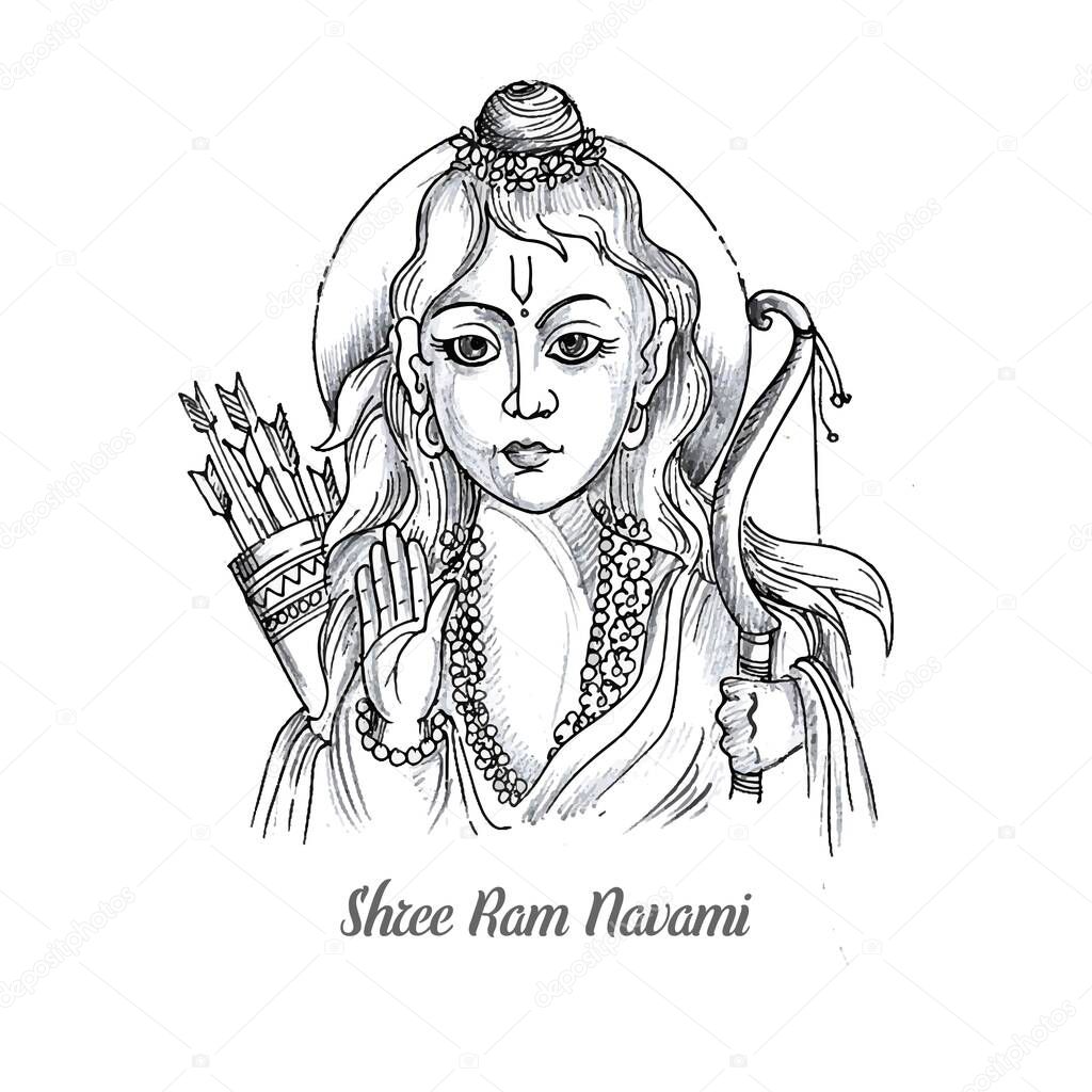 Hand draw sketch lord shri ram navami card background