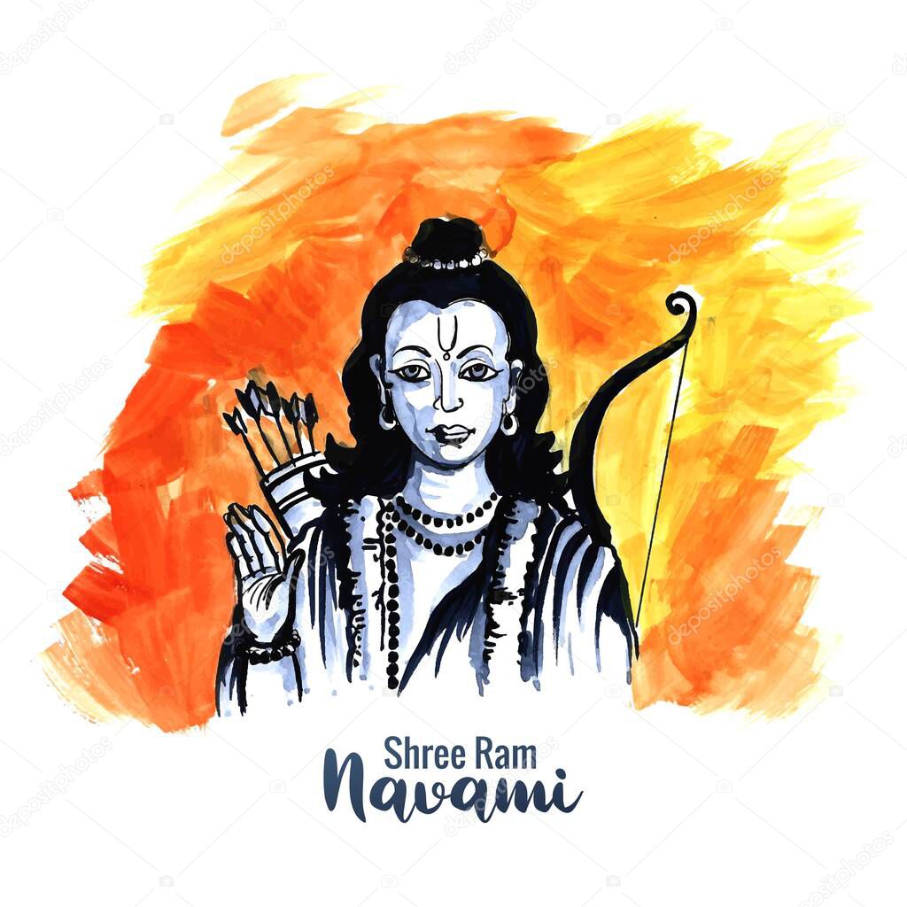 Shri ram navami festival bow and arrows watercolour card design