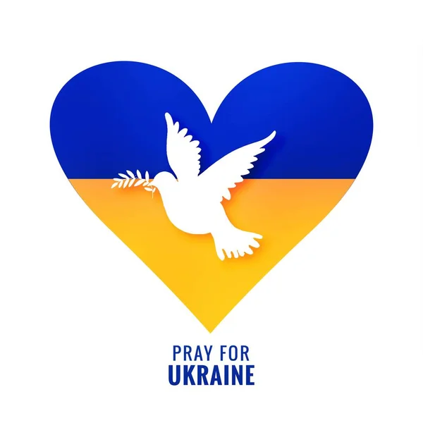 美しい平和の心とウクライナの旗のテーマデザインのための祈りと鳩の鳥 — ストックベクタ