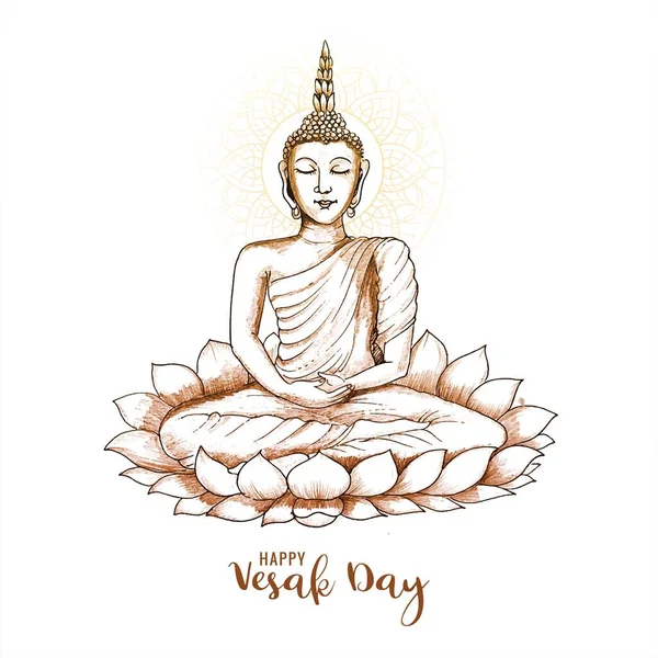 День Весак Традиционный Дизайн Карточки Будды — стоковый вектор
