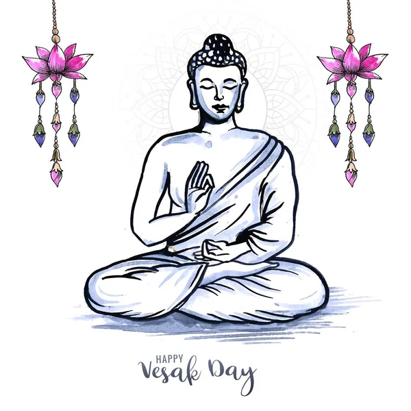 Vesak Día Tradicional Budha Bosquejo Tarjeta Fondo — Vector de stock